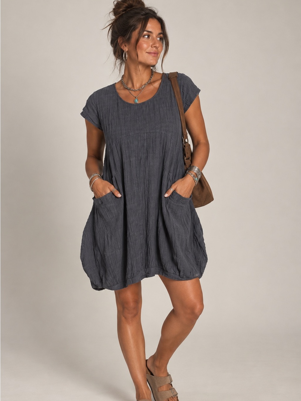 BELLA BLUE • charcoal grey cotton balloon dress